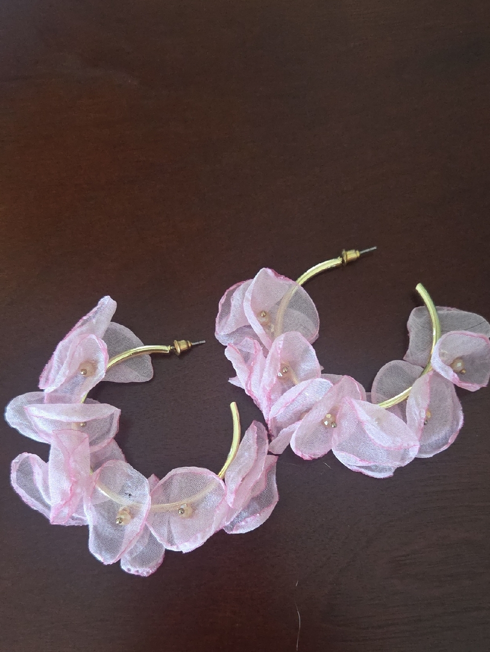 Delicate Pink Floral Hoop Hair Clips